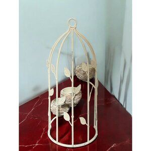 Birdcage Wall-Mounted Metal & Resin Candle Holder With Leaf Design